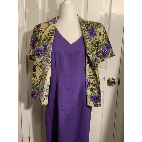 Sag Harbor Purple Linen Blend 2 Piece Sheath Dress w/ Jacket‎ Floral Size 10 - Picture 2 of 16